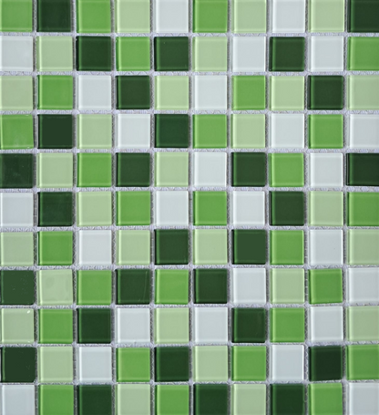 Mosaico de Vidrio Mix de Verdes y Blanco - Caja x22 Unidades