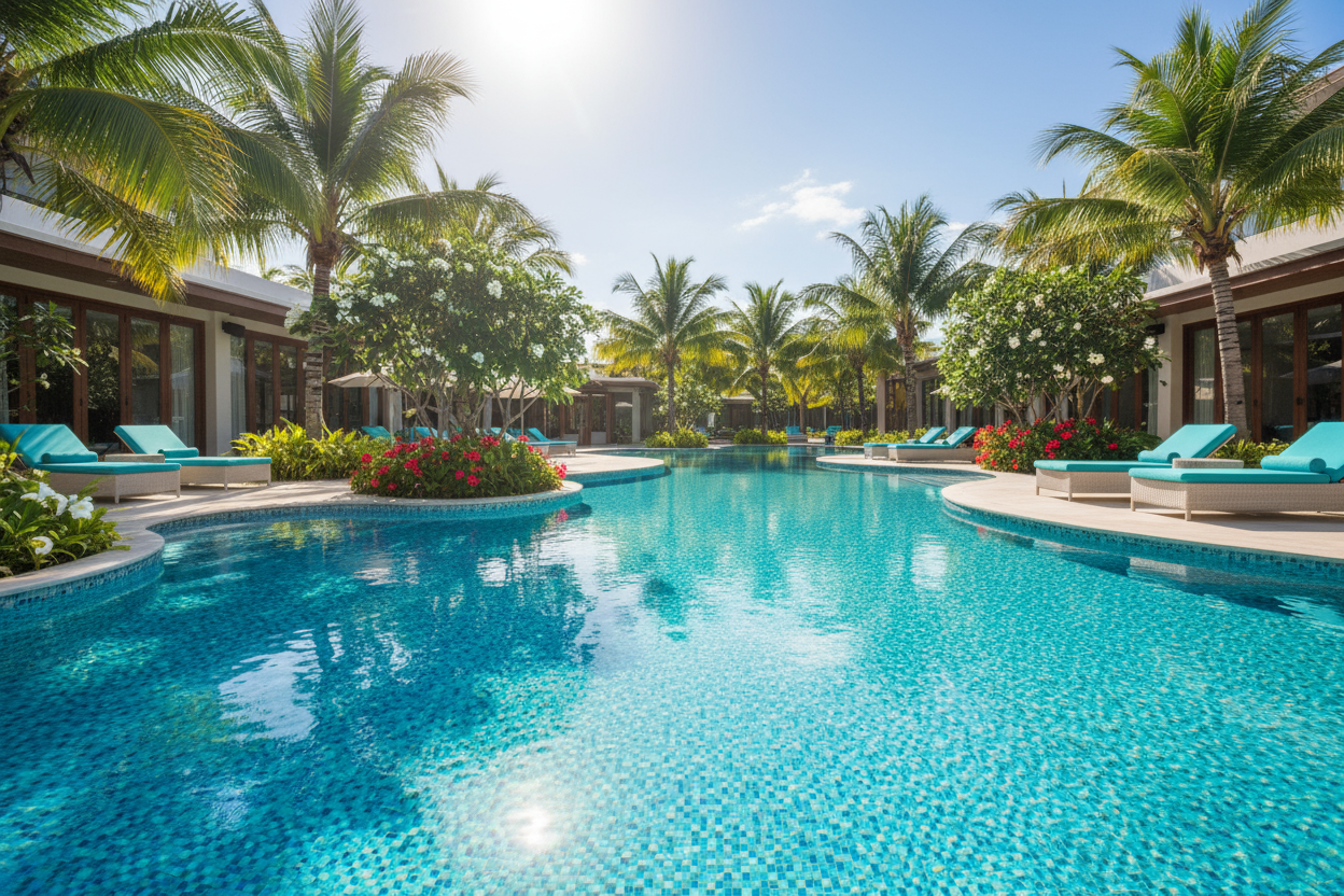 Piscina con mosaicos azul celeste