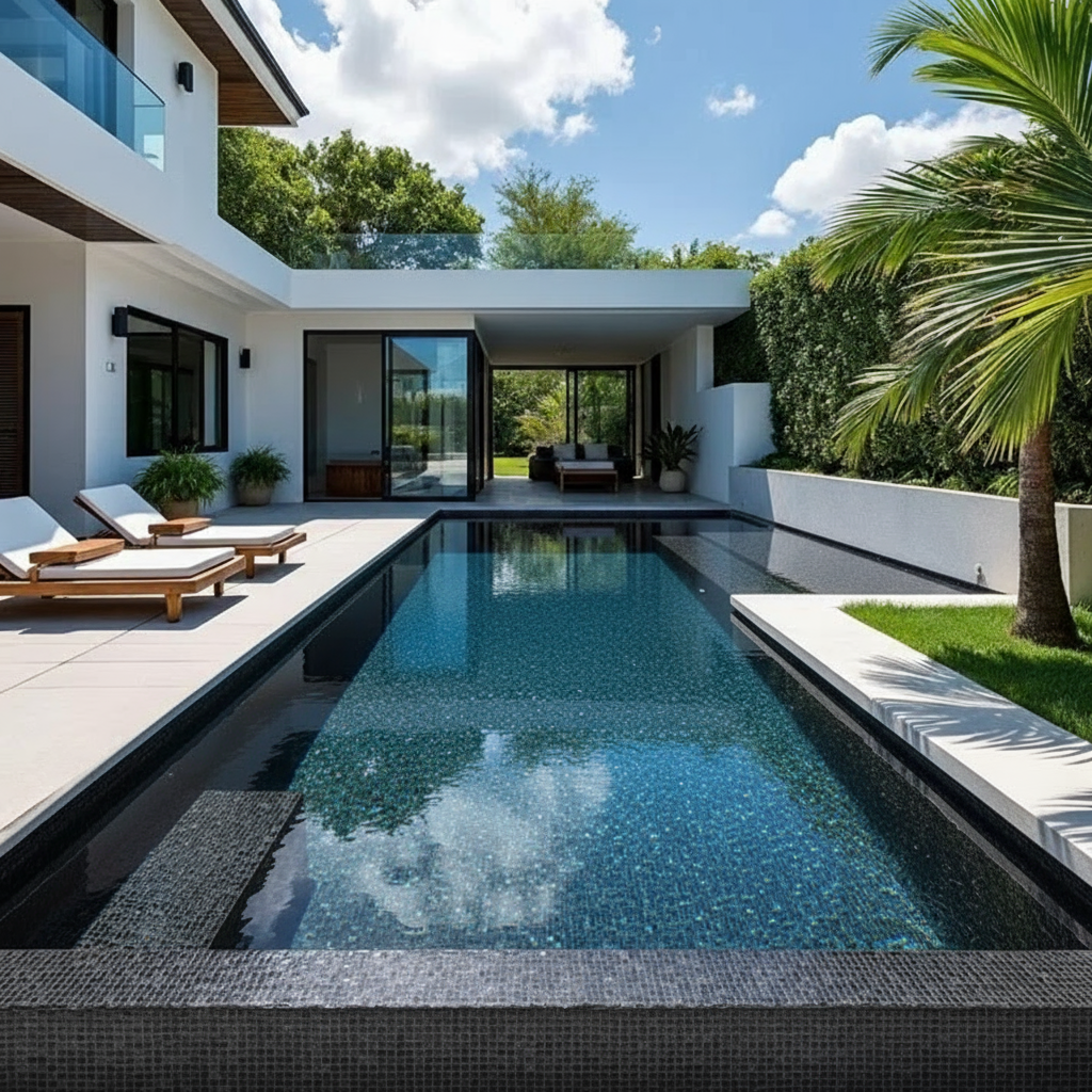 Piscina con mosaicos negros