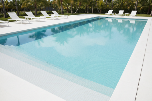 Piscina de lujo con mosaico blanco uniforme