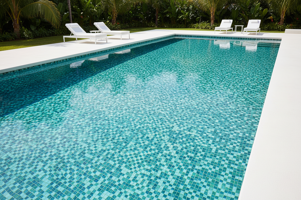 Piscina de lujo con mosaico verde mix